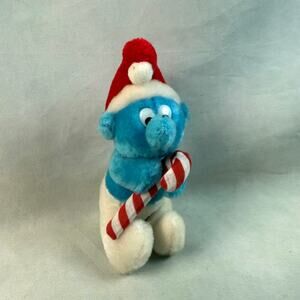 Vintage 1982 Peyo Smurf With Candy Cane Christmas Plush